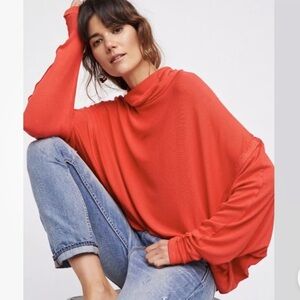 We The Free Alameda Pullover Turtle Neck Ribbed Soft Stretchy‎ Red Size XS